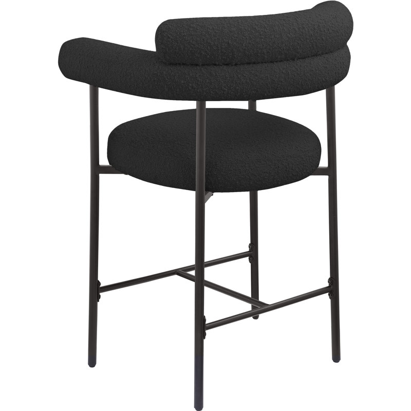 Macdermot Upholstered Counter Stool with Metal Frame, Black, Matte Black, Boucle Fabric