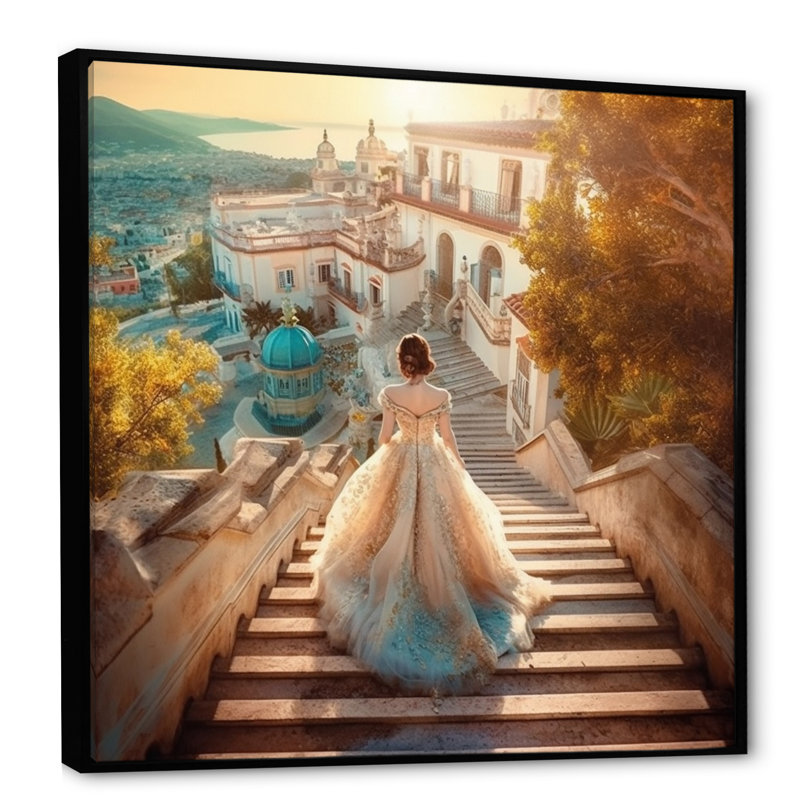 «Dreamy Wedding Day II» - Femme, impressions murales romantiques, H 30 po x l 30 po x P 1 po, Cadre flottant noir