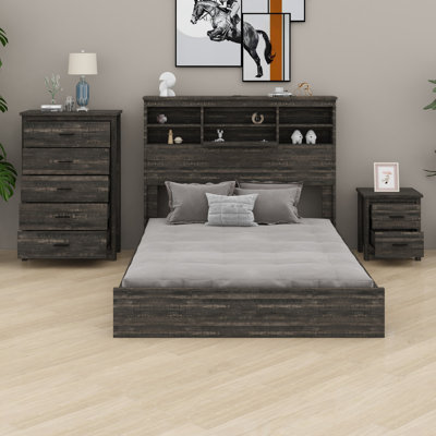 Ensemble de chambre à coucher avec tête de rangement, tables de chevet et commode