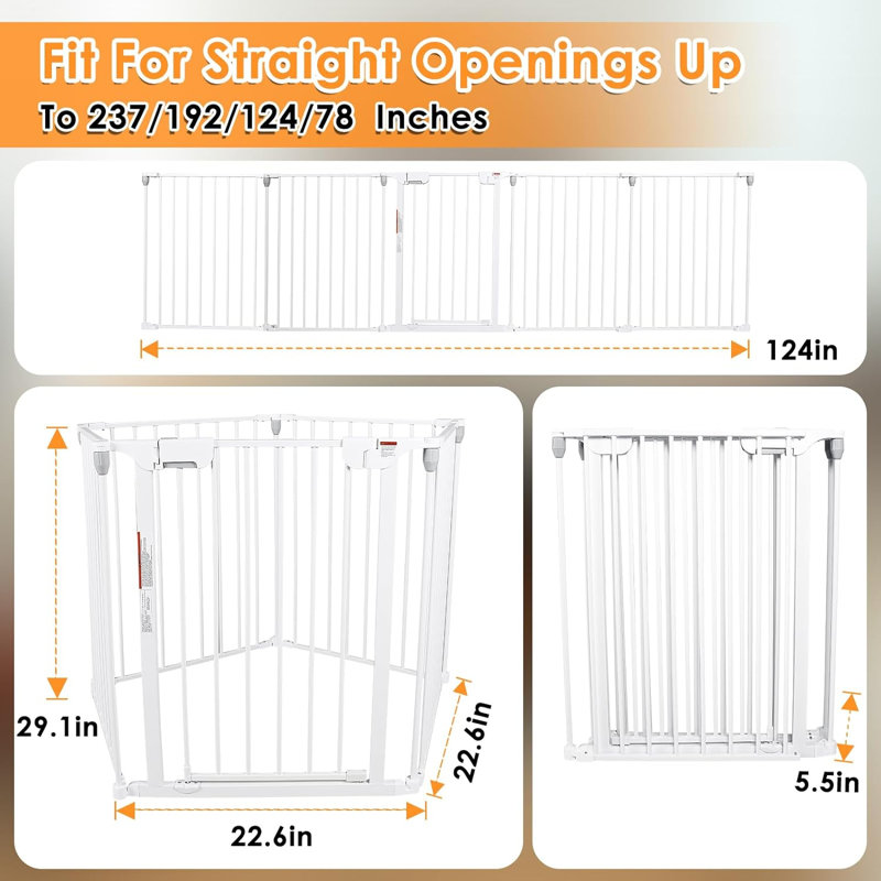 Barrière de sécurité pour bébé très large avec 5 panneaux en métal, barrière pour chien extra longue