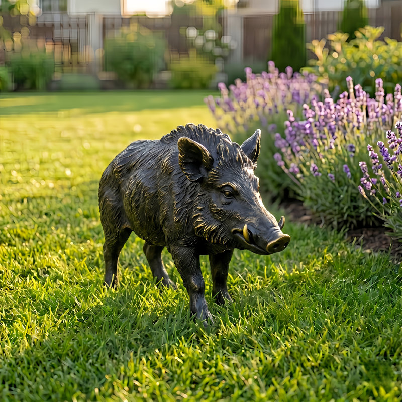 Statue de jardin de sanglier réaliste en résine résistante aux intempéries de 21,3 po L