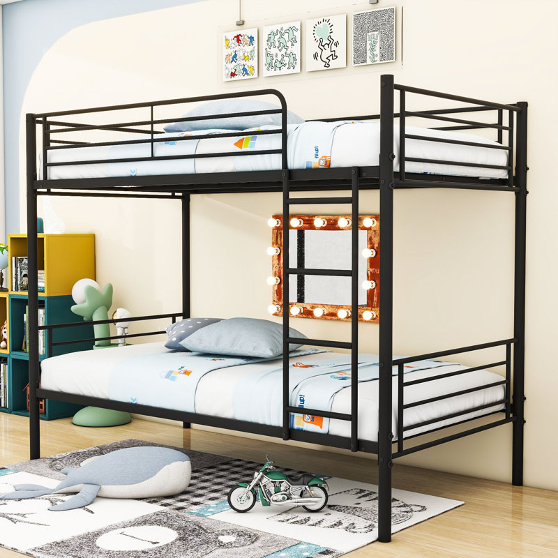 Twin Over Twin Metal Bunk Bed With Ladder, Black