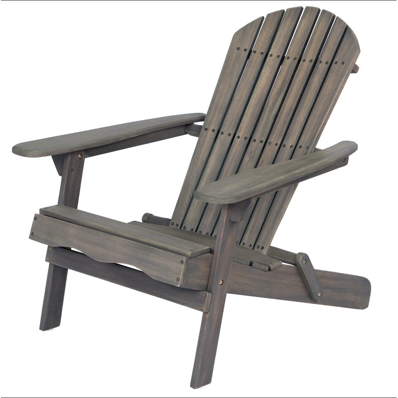 Foldable Acacia Wood Adirondack Chair – Traditional Slats, Wide Armrests, Rustic Outdoor Design, Easy Storage, Gray