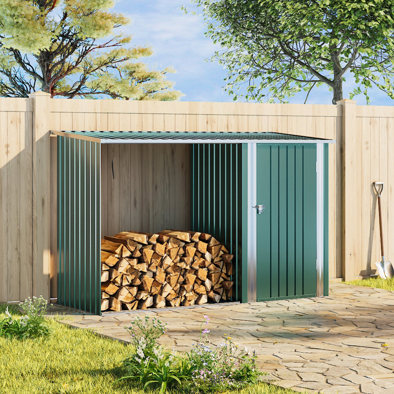 Living and Home Steel Outdoor Garden Storage Shed with Log Stacking ...