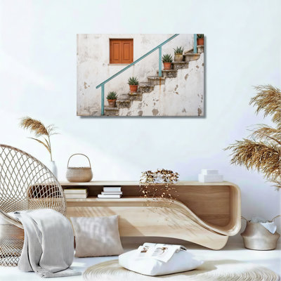 Ensemble de 1 tableau sur toile représentant des plantes dans un escalier