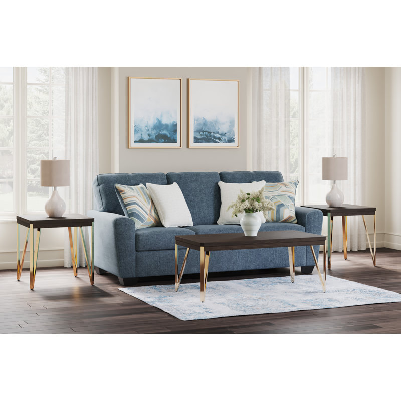 Canapé-lit à accoudoirs carrés 87 po Cashton, 100 % polyester bleu