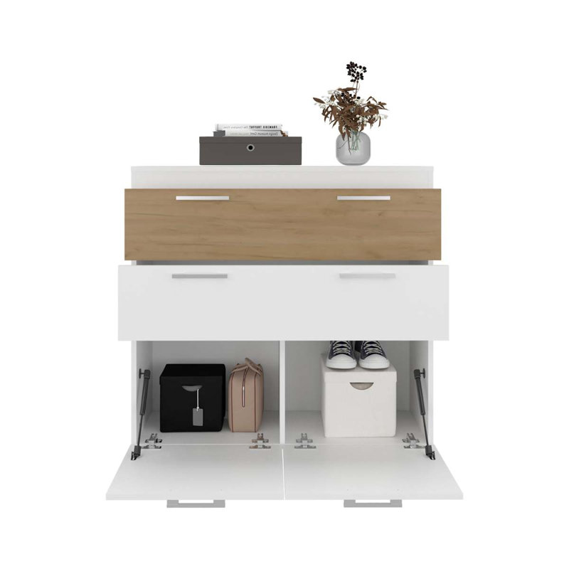 Armoire de rangement en chêne blanc et naturel avec tiroirs