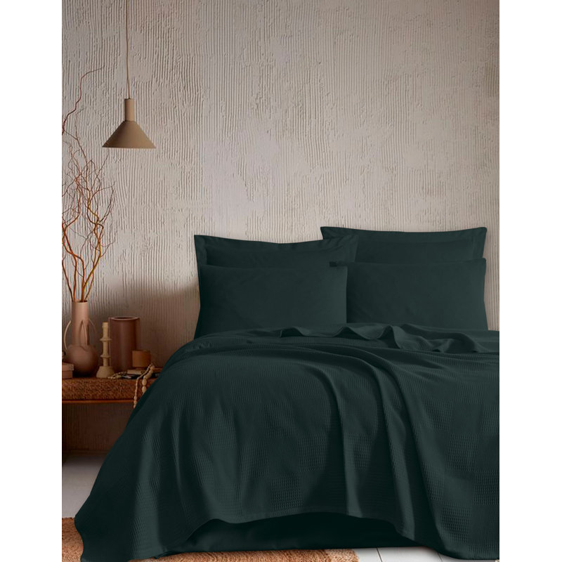 Luxurious Double Pique Blanket, Dark Green, 78.7 x 90.6 inches | 100% Cotton, 265 g/m² | Machine Washable at 104°F | Perfect for Cozying Up on Cold Nights, Soft and Durable for Ultimate Comfort