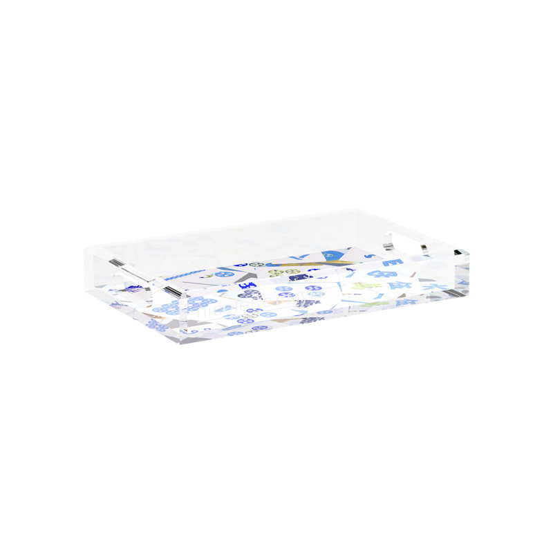 Mahjong Acrylic Decorative Tray, 12.5"W x 7.75"D x 2"H, Blues, Rectangle