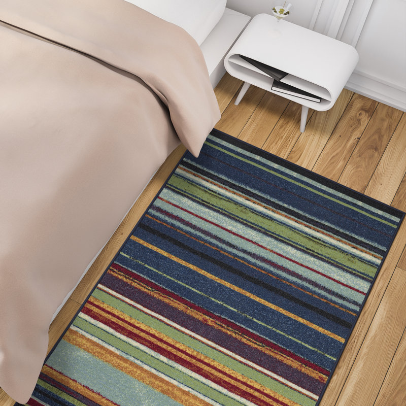 Multicolor Striped Non-Slip Synthetic Area Rug 3'3" x 5'