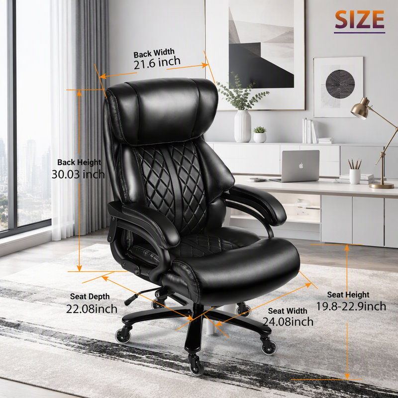 Fauteuil de direction Big & Tall pour personnes lourdes, Noir