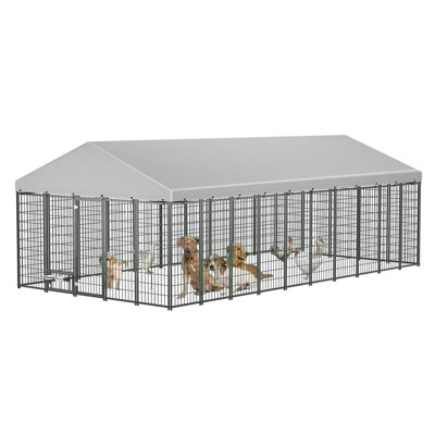 Outdoor Large Dog Kennel Pet Pens Metal Coop Fence with Roof Cover