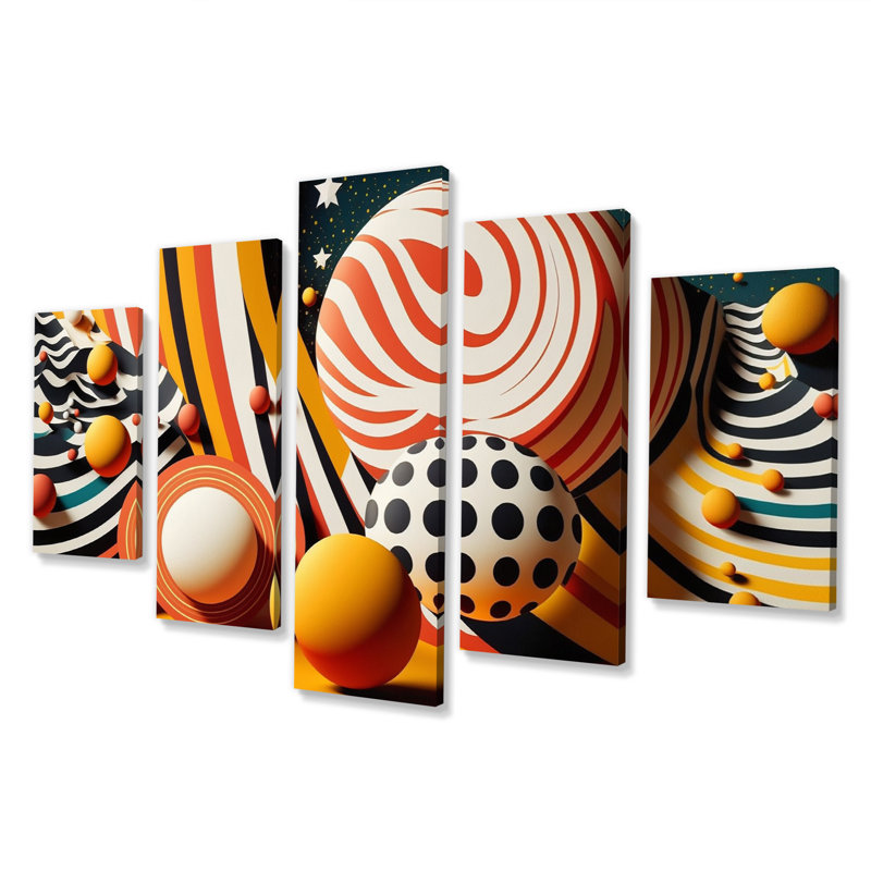 Pop Art Solar System I - impression sur toile géométrique moderne - 5 panneaux