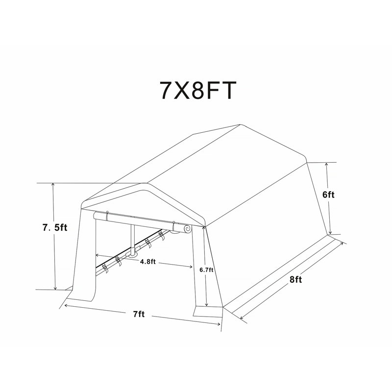 7X8 Ft Outdoor Portable Gazebo Storage Shelter Shed With 2 Roll Up Zipper Doors & Vents Carport For Motorcycle Waterproof And UV Resistant Anti-Snow Portable Garage Kit Tent