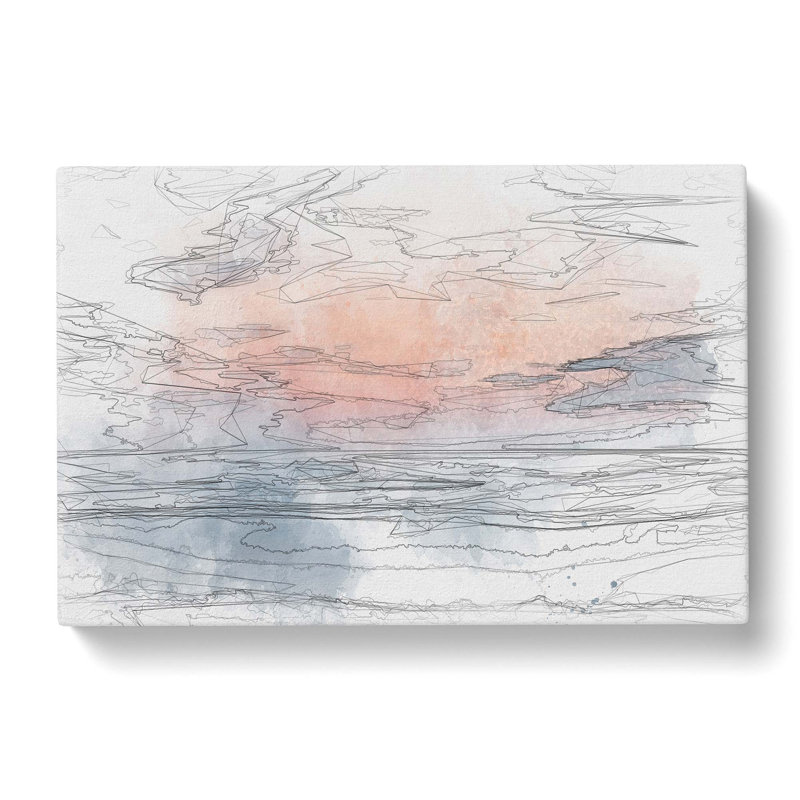 Sea & Clouds in Blue & Pink in Abstract - Wrapped Canvas Drawing - Wrapped Canvas, 50cm H x 76cm W x 3cm D