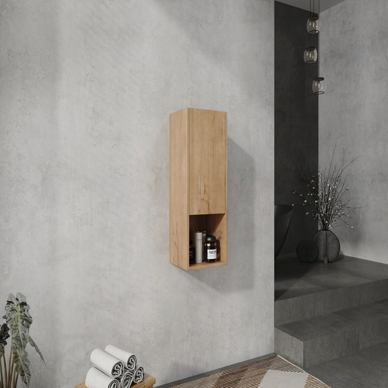 12" Bathroom Side Cabinet,Soft Close Doors,Float Mounting Design, Imitative Oak, Brown