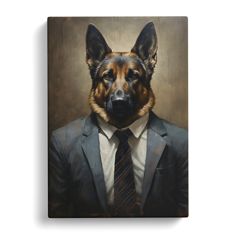 German Shepherd in a Suit Painting No.2 - No Frame Print, 76cm H x 50cm W x 3cm D