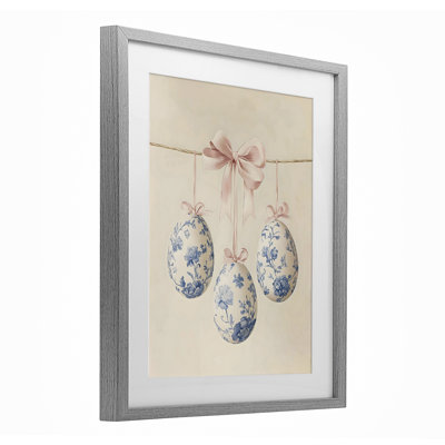 Coquette bleue bleue avec œufs de Pâques, reproduction sous verre, design par Arlington Prints