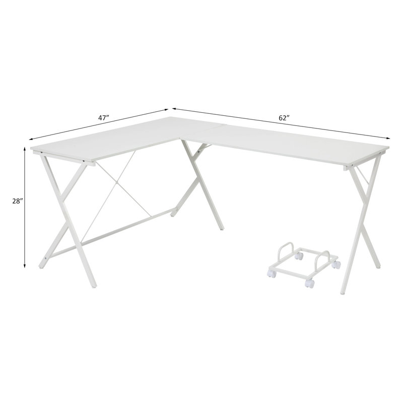 L-shape White Dressing Desk With Stable Metal Frame And Functional Top Space Computer Table Support, White