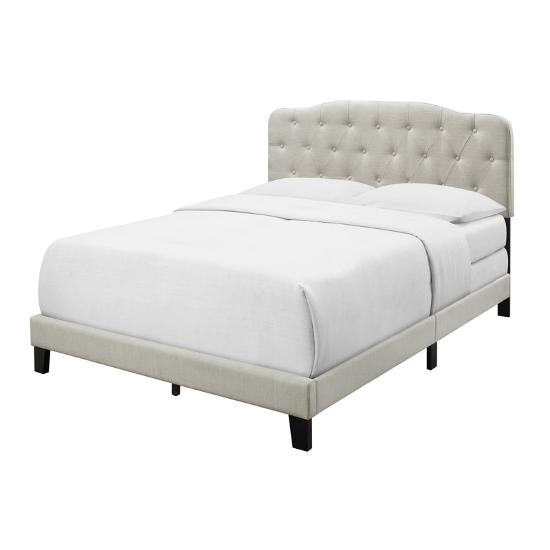 Lit standard capitonné Amyliah, Beige, Double