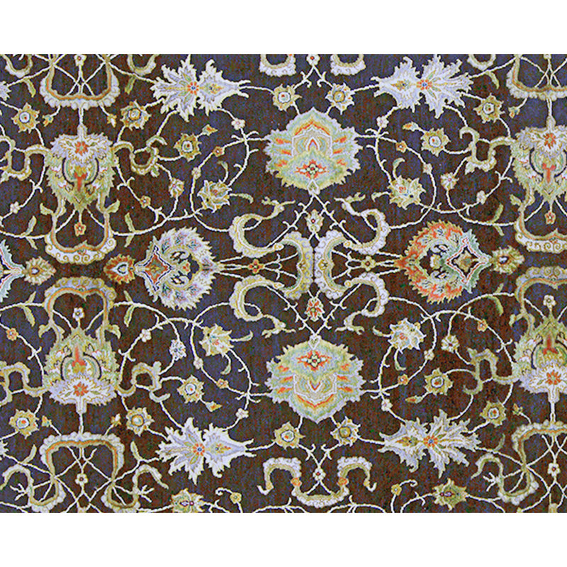 Tapis noir et aubergine de haute qualité noué à la main