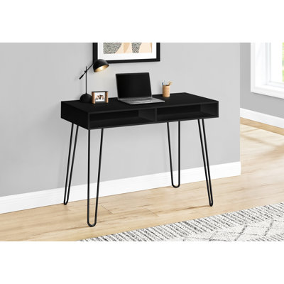 Contemporary Black Laminate Computer Desk, 40"l, With Storage And Metal Leg Support For Home Office Modern Work 40" Length, Laminate, Drawer Storage, Legs