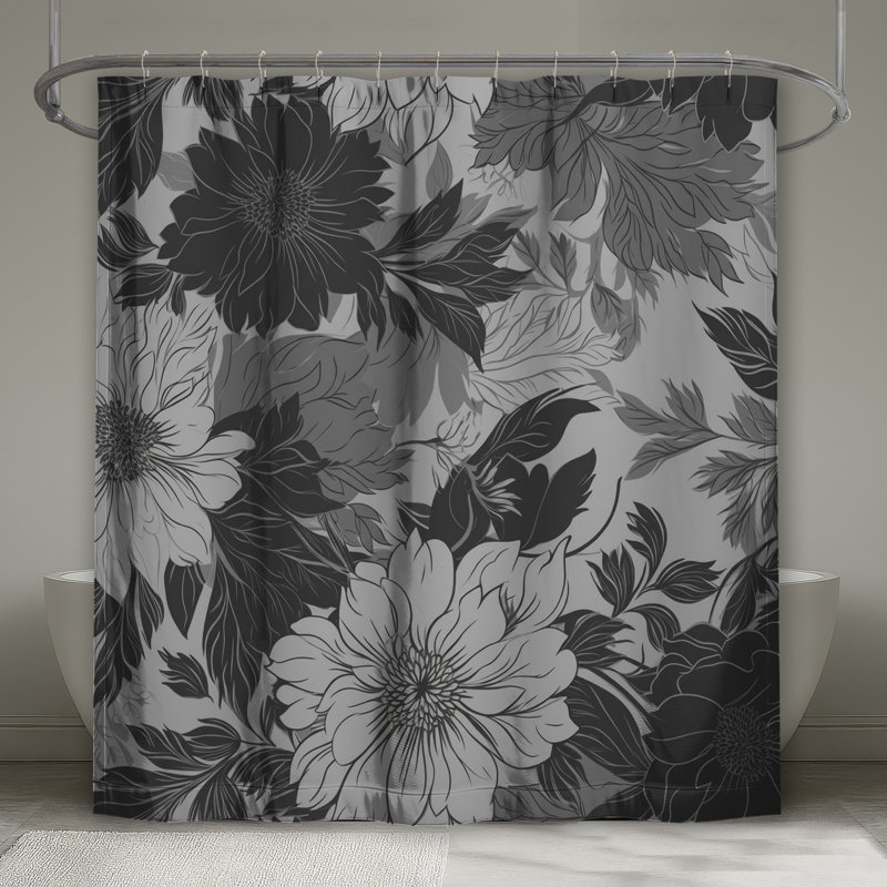 Rideaux de douche monochrome à motif floral très longs, L 70 po x H 93 po