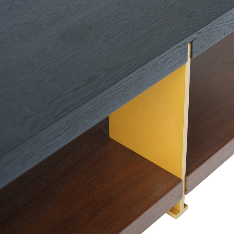 Rectangular Coffee Table With Storage, Black Top/Brown Base