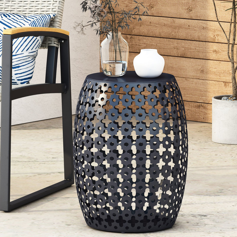 Table de bout moderne - métal bleu marine, cadre en fer découpé, l 16,48 po x P 16,48 po 19,99 h, aucun assemblage requis