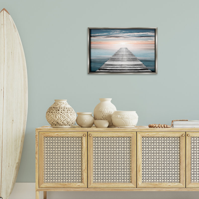 Toile flottante encadrée Sunlit Dock Planks par Natalie Carpentieri, H 17 po x l 25 po, Cadre flottant gris lustré