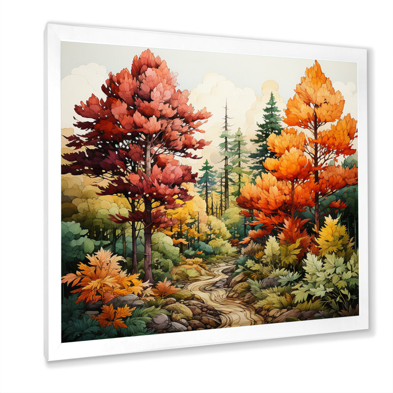 Pine Tree Autumn Magic II - impression, Cadre simple blanc, H 36 po x l 36 po x P 1,5 po