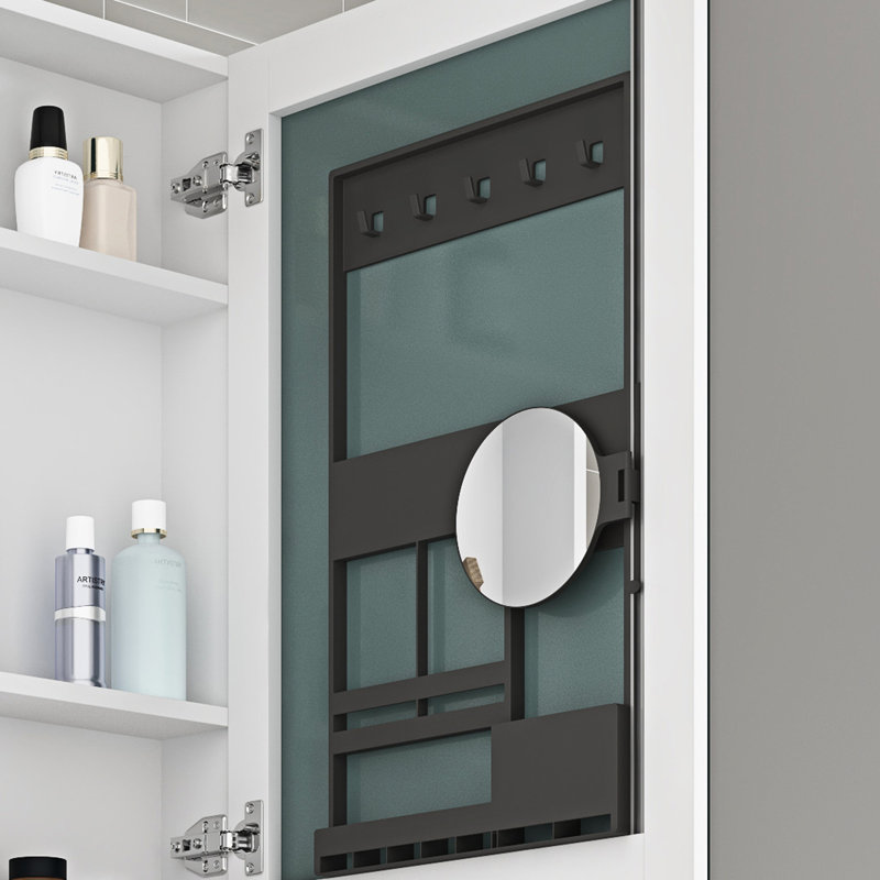 Armoire de rangement de salle de bain l 20 po x H 30 po, rebord biseauté à miroir, rangement à profusion, miroir haut, charnières, rebords à pharmacie en bois d'ingénierie blanc 20 po x 30 po, porte ouverte à droite, articles de bain abondants