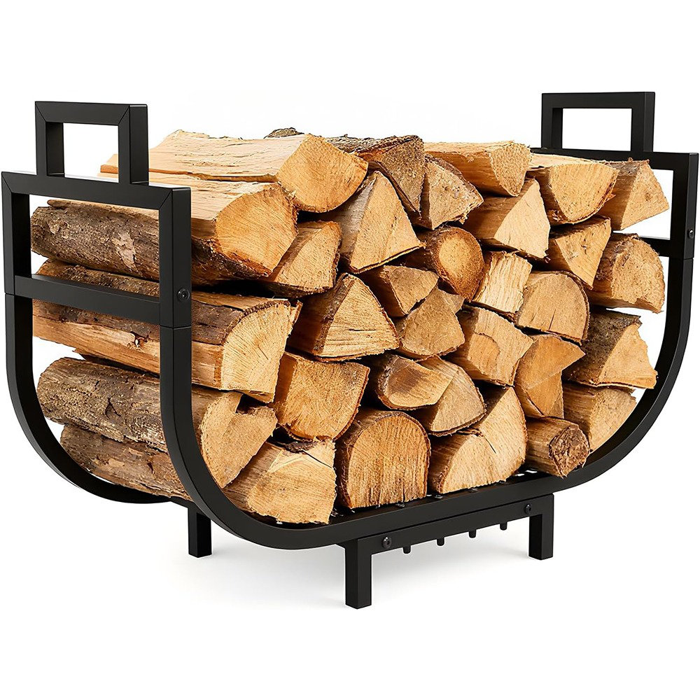 Curved Log Rack 17 Stories 30In Curved Firewood Rack Indoor With Handle, Black Metal ...