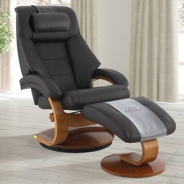 Kebe Palma Balder Black Leather Recliner Chair with Footrest