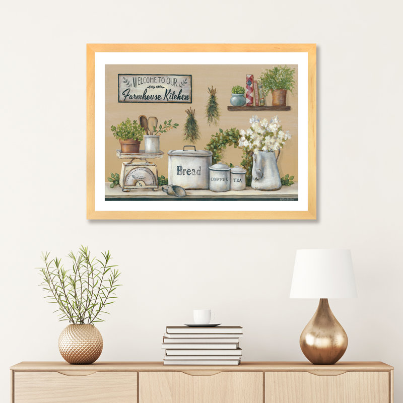 « jardin campagne cuisine » par pam britton-impression sur image, Toile avec cadre en bois beige, H 24 po x l 32 po x P 1 po