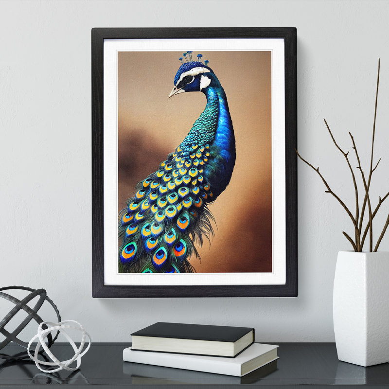 View Of A Peacock No.1 - Wall Art, Black Framed, 66cm H x 48cm W, White