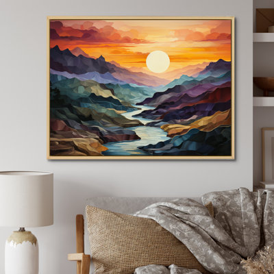 «Orange Teal Mountains Bold Landscape», reproduction d'art sur toile