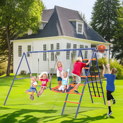 6 in 1 Multifunction Heavy Duty Kids Swing Sets for Outdoor Playground Kids No Maintenance,Rust Free