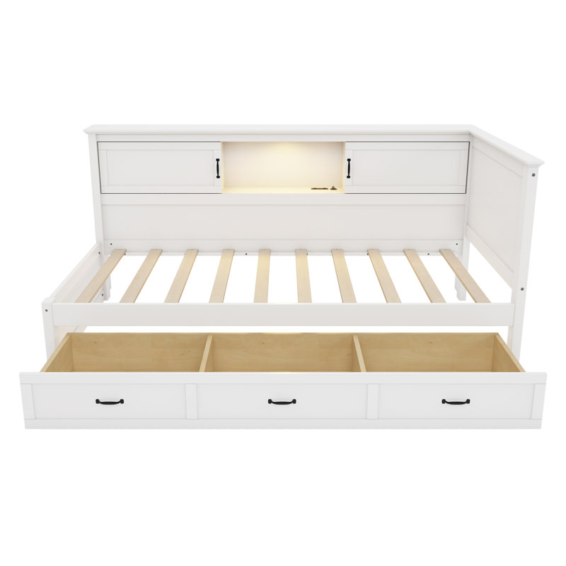 Veyra L-Shaped Daybed With Storage Cabinets In Pine Wood