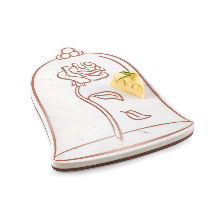 White Marble and Acacia Wood Beauty and the Beast Serving Tray