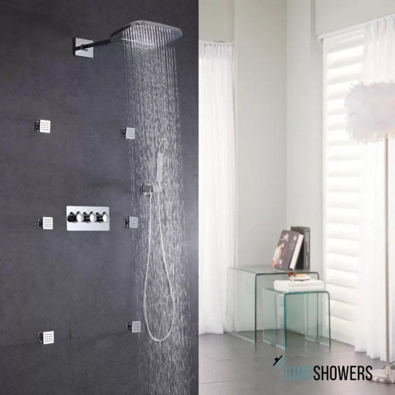 Dual Rain Shower Head System with Chrome Finish and Wall Mount Installation