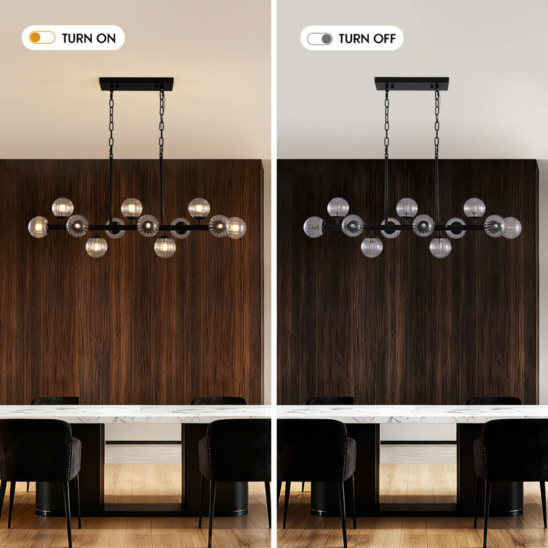 Faustena 12 - Light Dimmable Bubble Glass Sputnik Modern Linear Chandelier, Matte Black