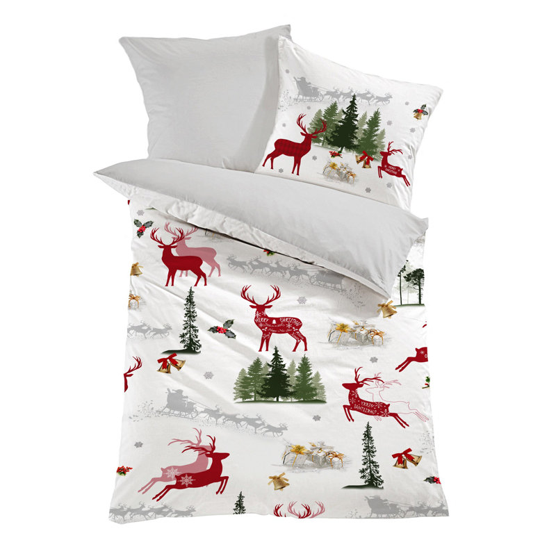 Ensemble de housse de couette 100% coton blanc / rouge / vert Eilis