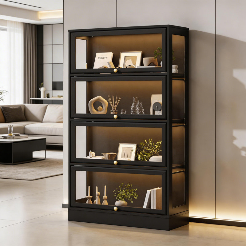 Display Cabinet With Acrylic Glass Doors,4-Tiers Curio Cabinet With LED Lighting For Collectibles, Collectibles Toy Organizers Rack & Display Shelf Display Case Storage Cabinet