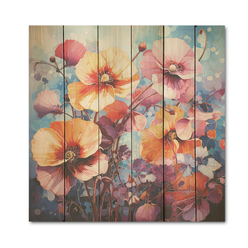 Vibrant Pansy Medley I - Pensées, art sur bois de pin naturel, H 15 po x l 15 po