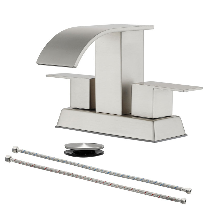 Robinet de salle de bain central 4 po avec ensemble de bonde escamotable Robinet de lavabo de salle de bain à 3 trous en acier inoxydable à 3 poignées