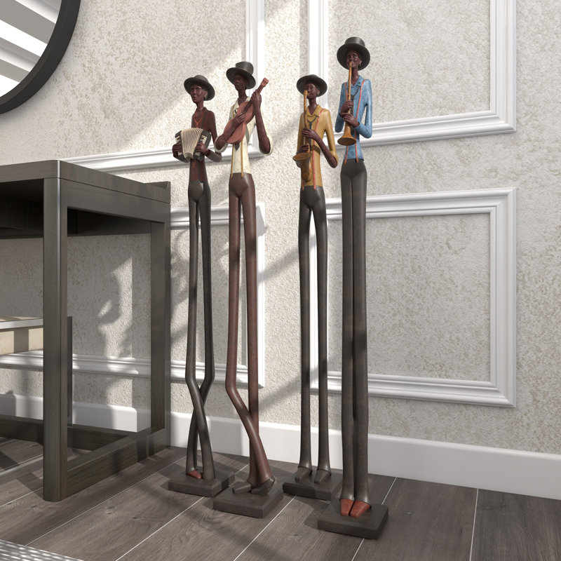 Eclectic Long-Legged Jazz Band Musician Glass Sculptures, 24" Set of 4