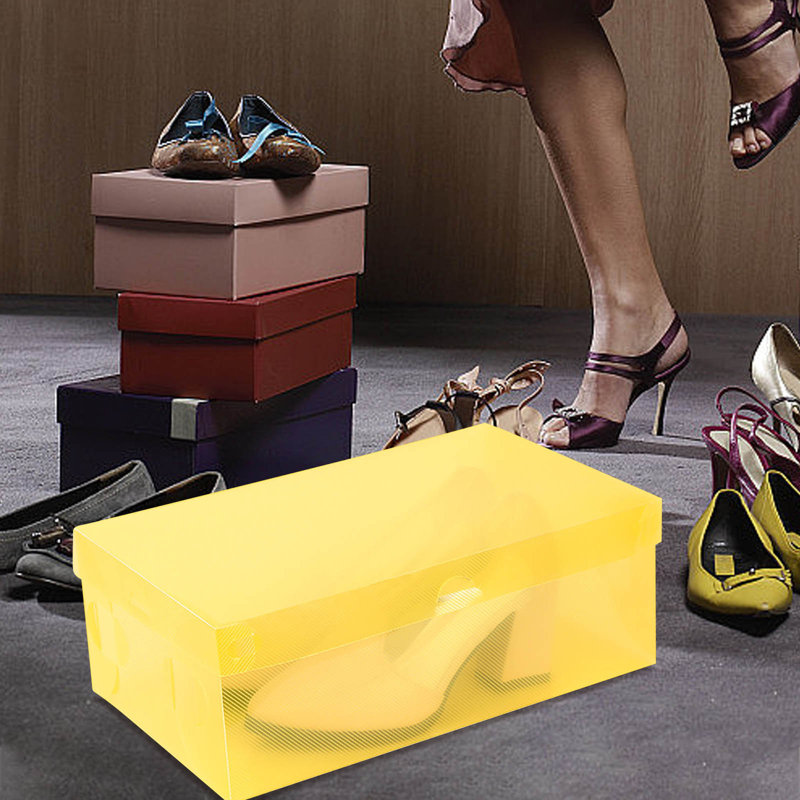 Hot-Sell-Foldable--Plastic-Shoe-Boxes--Organizer-Storage-Stackable-Tidy-Box OR, Yellow, 3.74"H x  7.28"W x  11"D