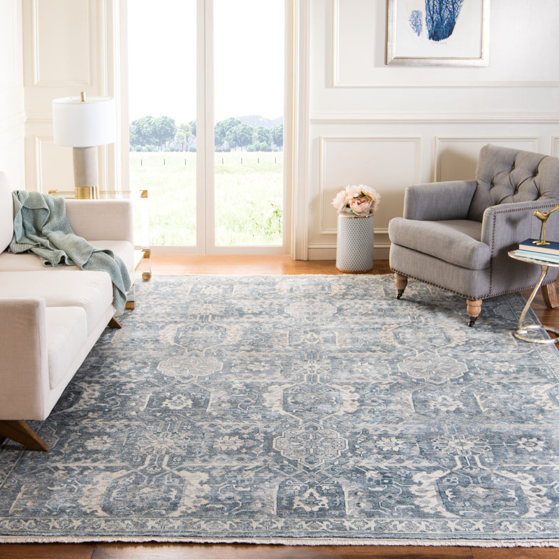Haj Jalili Hand Knotted Viscose/Cotton/Wool Abstract Rug in Light Blue/Beige, Rectangle 8' x 10'