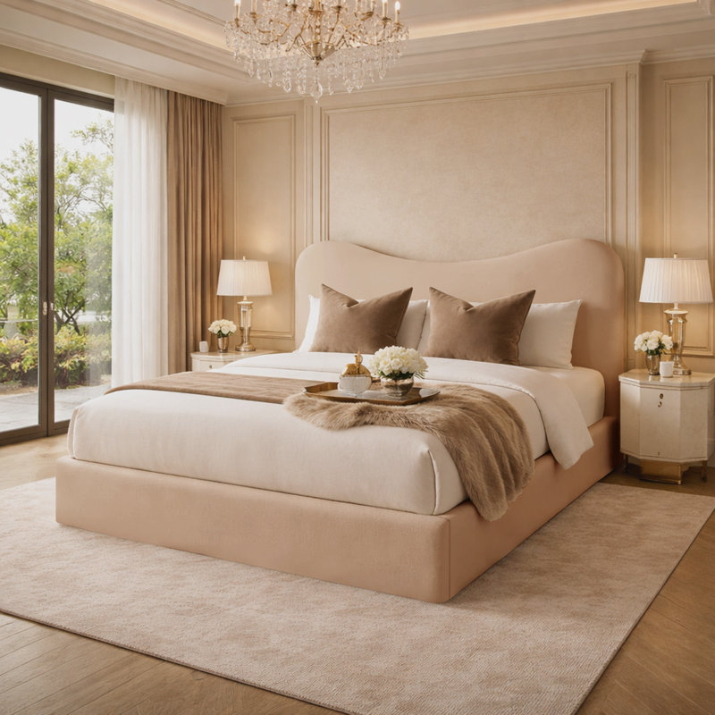 Upholstered Bed, Beige, Super King (6')